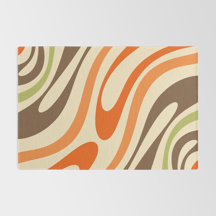 Wavy Loops Abstract Pattern in Retro Orange Brown Green Rug Gallery Image 2