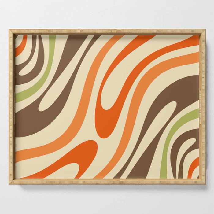 Wavy Loops Abstract Pattern in Retro Orange Brown Green Serving Tray Gallery Image 1