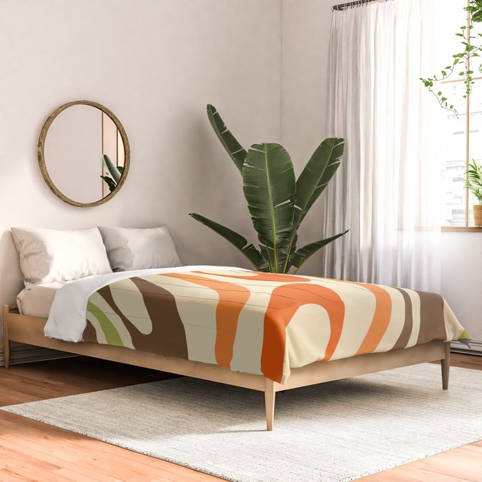 Wavy Loops Abstract Pattern in Retro Orange Brown Green Comforter Gallery Image 2
