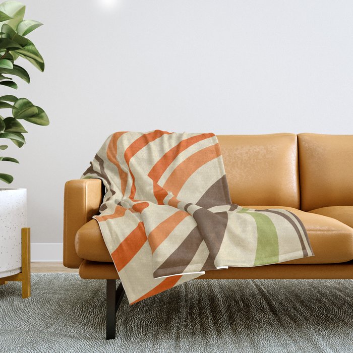 Wavy Loops Abstract Pattern in Retro Orange Brown Green Throw Blanket Gallery Image 1