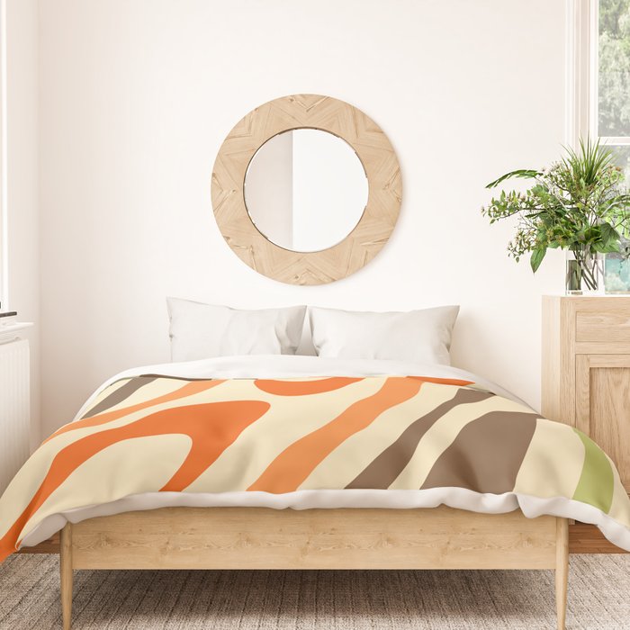 Wavy Loops Abstract Pattern in Retro Orange Brown Green Duvet Cover Gallery Image 3