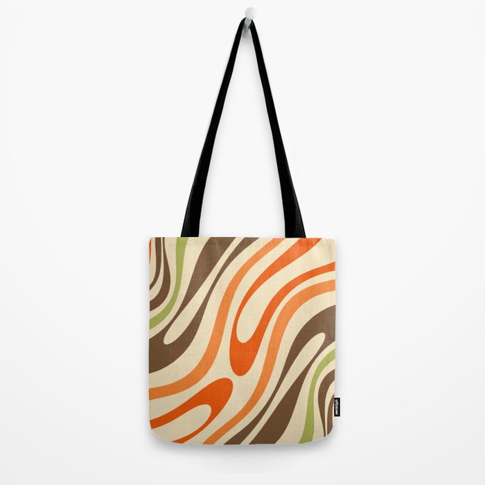 Wavy Loops Abstract Pattern in Retro Orange Brown Green Tote Bag Gallery Image 2