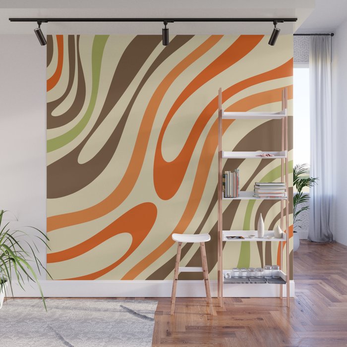Wavy Loops Abstract Pattern in Retro Orange Brown Green Wall Mural Gallery Image 1