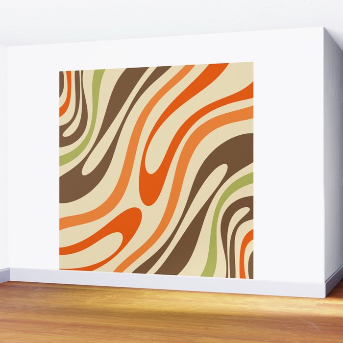 Wavy Loops Abstract Pattern in Retro Orange Brown Green Wall Mural Gallery Image 2