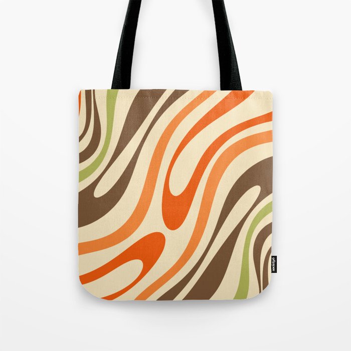 Wavy Loops Abstract Pattern in Retro Orange Brown Green Tote Bag Gallery Image 1