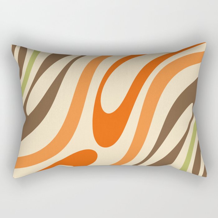Wavy Loops Abstract Pattern in Retro Orange Brown Green Rectangular Pillow Gallery Image 2