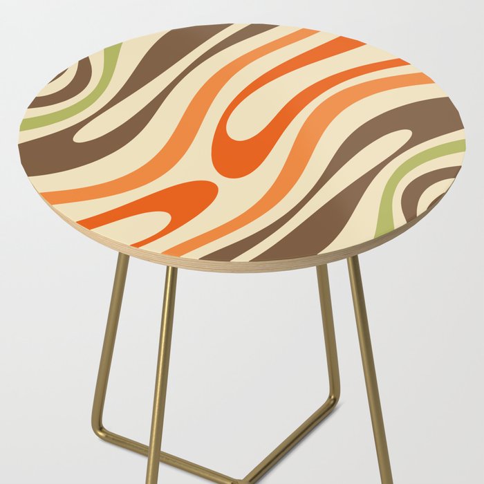 Wavy Loops Abstract Pattern in Retro Orange Brown Green Side Table Gallery Image 2