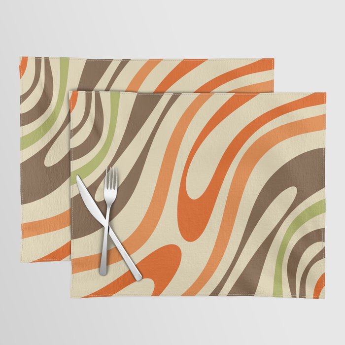 Wavy Loops Abstract Pattern in Retro Orange Brown Green Placemat Gallery Image 1