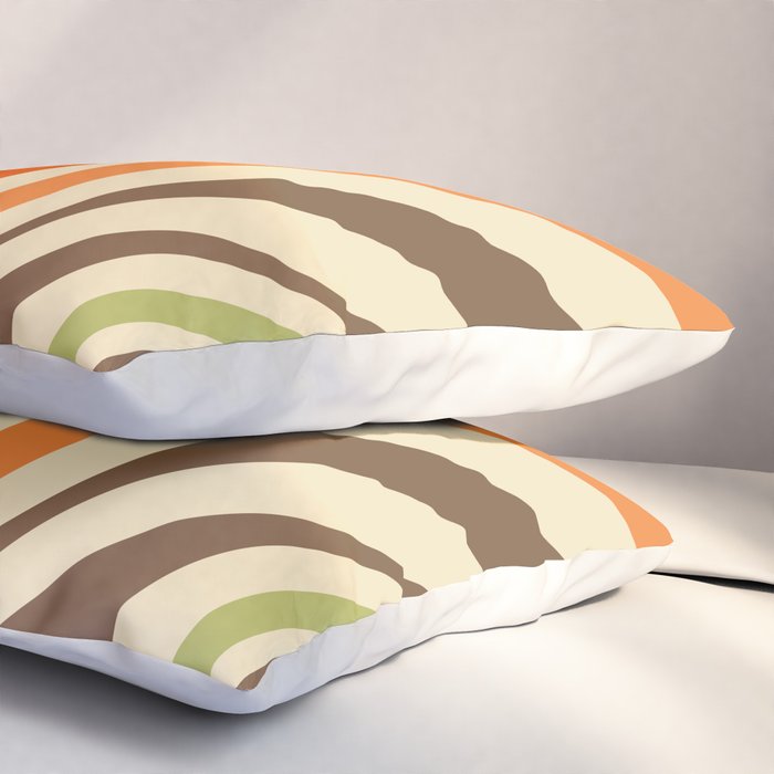 Wavy Loops Abstract Pattern in Retro Orange Brown Green Pillow Sham Gallery Image 3