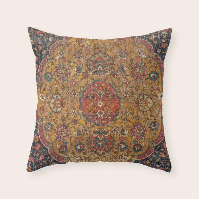 Persian Medallion Rug VI // 16th Century Distressed Red Green Blue Flowery Colorful Ornate Pattern Throw Pillow Gallery Image 6