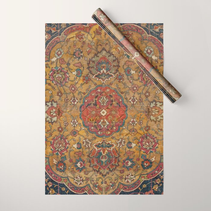 Persian Medallion Rug VI // 16th Century Distressed Red Green Blue Flowery Colorful Ornate Pattern Wrapping Paper Gallery Image 1