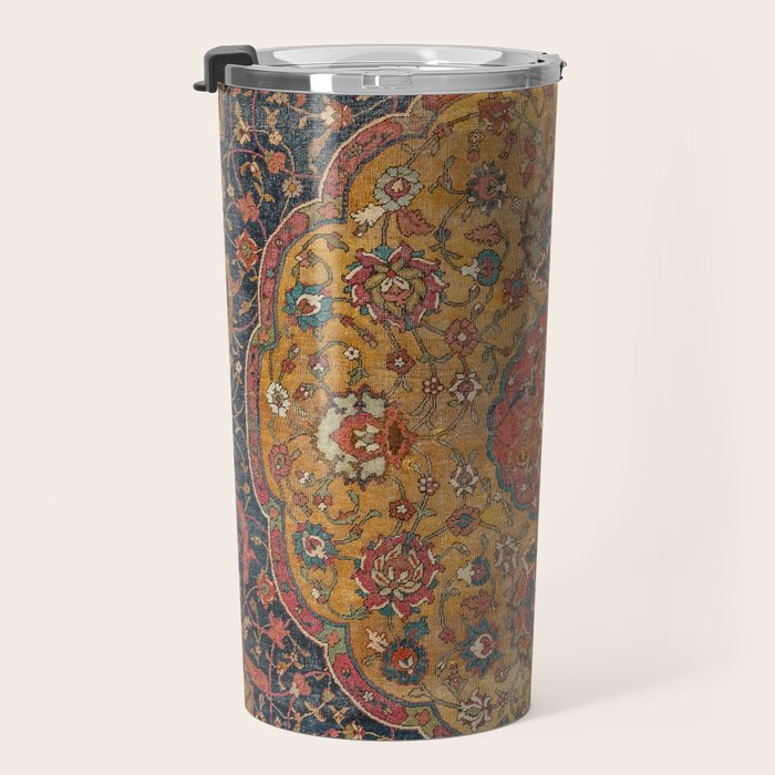 Persian Medallion Rug VI // 16th Century Distressed Red Green Blue Flowery Colorful Ornate Pattern Travel Mug Gallery Image 3