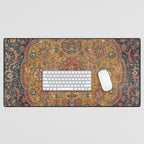 Persian Medallion Rug VI // 16th Century Distressed Red Green Blue Flowery Colorful Ornate Pattern Desk Mat Gallery Image 1