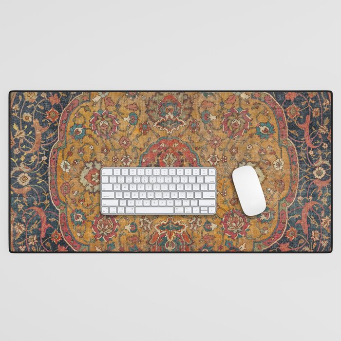 Persian Medallion Rug VI // 16th Century Distressed Red Green Blue Flowery Colorful Ornate Pattern Desk Mat Gallery Image 1
