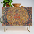 Persian Medallion Rug VI // 16th Century Distressed Red Green Blue Flowery Colorful Ornate Pattern Credenza Gallery Image 1