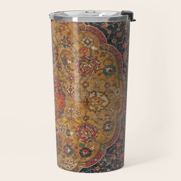 Persian Medallion Rug VI // 16th Century Distressed Red Green Blue Flowery Colorful Ornate Pattern Travel Mug Gallery Image 2