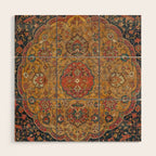 Persian Medallion Rug VI // 16th Century Distressed Red Green Blue Flowery Colorful Ornate Pattern Wood Wall Art Gallery Image 1