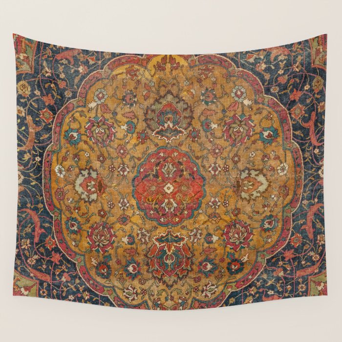 Persian Medallion Rug VI // 16th Century Distressed Red Green Blue Flowery Colorful Ornate Pattern Wall Tapestry Gallery Image 4