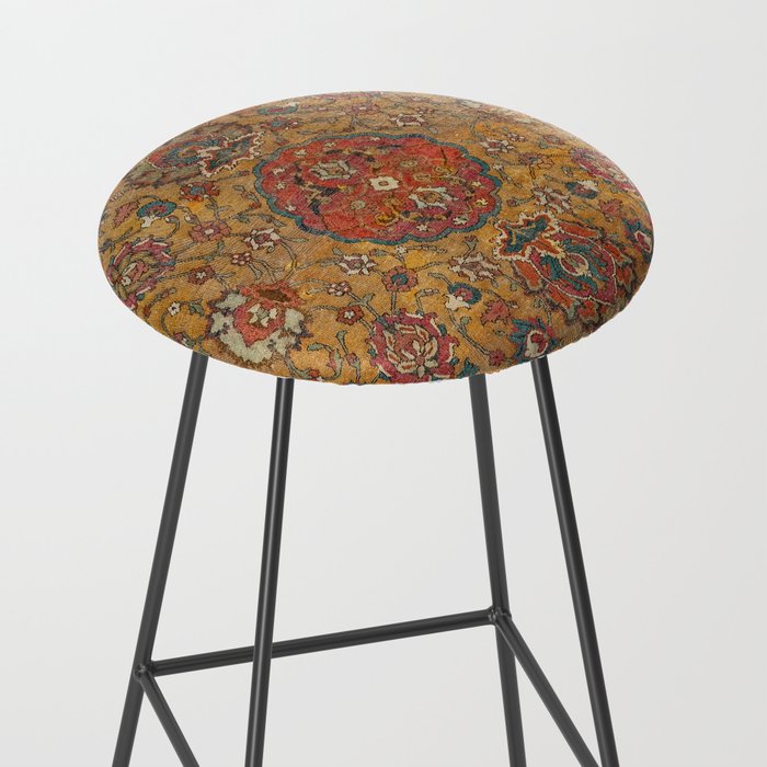 Persian Medallion Rug VI // 16th Century Distressed Red Green Blue Flowery Colorful Ornate Pattern Stool Gallery Image 2