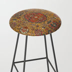 Persian Medallion Rug VI // 16th Century Distressed Red Green Blue Flowery Colorful Ornate Pattern Stool Gallery Image 2