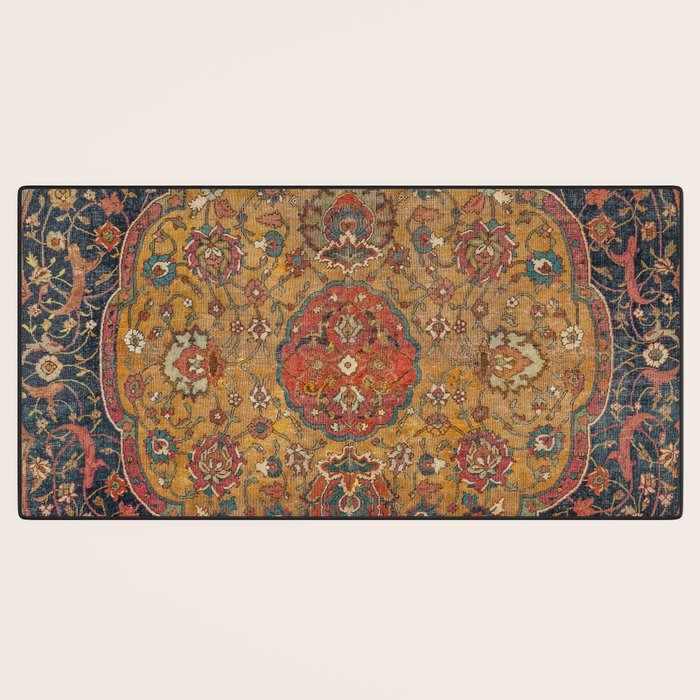 Persian Medallion Rug VI // 16th Century Distressed Red Green Blue Flowery Colorful Ornate Pattern Desk Mat Gallery Image 3