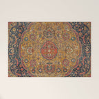 Persian Medallion Rug VI // 16th Century Distressed Red Green Blue Flowery Colorful Ornate Pattern Welcome Mat Gallery Image 1