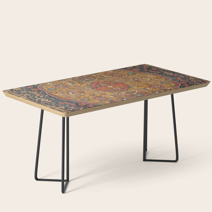 Persian Medallion Rug VI // 16th Century Distressed Red Green Blue Flowery Colorful Ornate Pattern Coffee Table Gallery Image 1