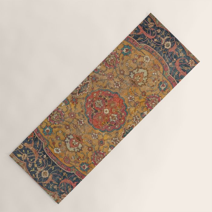Persian Medallion Rug VI // 16th Century Distressed Red Green Blue Flowery Colorful Ornate Pattern Yoga Mat Gallery Image 1