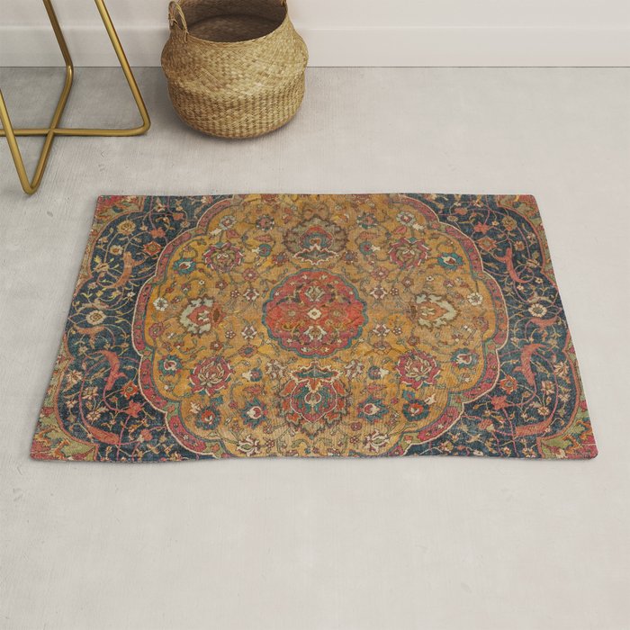 Persian Medallion Rug VI // 16th Century Distressed Red Green Blue Flowery Colorful Ornate Pattern Rug Gallery Image 1