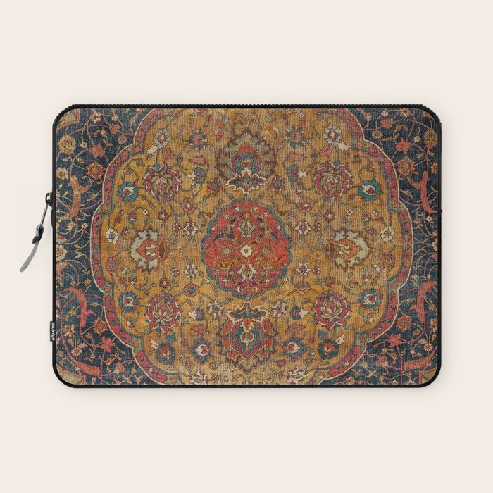 Persian Medallion Rug VI // 16th Century Distressed Red Green Blue Flowery Colorful Ornate Pattern Laptop Sleeve Gallery Image 1