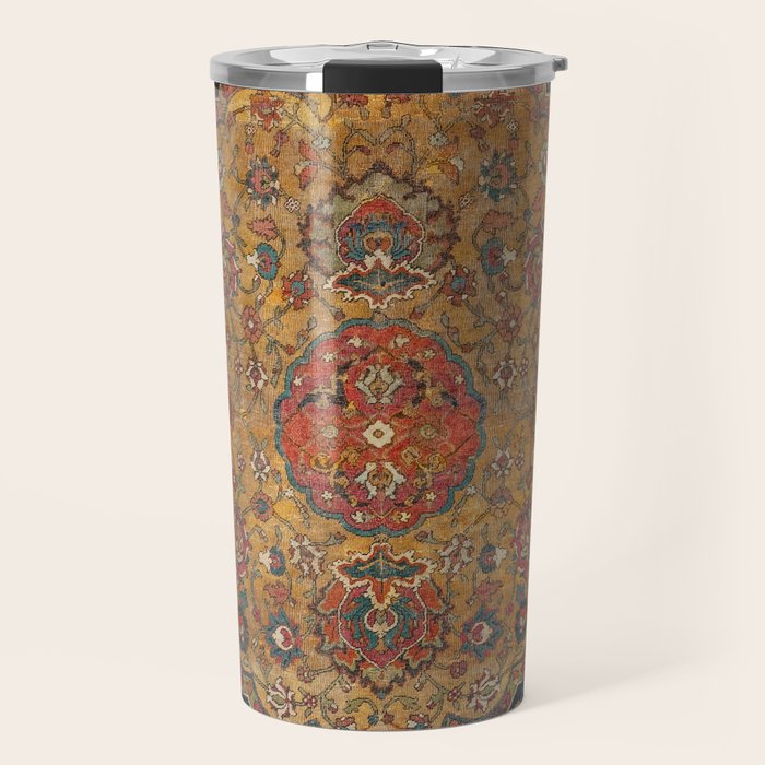 Persian Medallion Rug VI // 16th Century Distressed Red Green Blue Flowery Colorful Ornate Pattern Travel Mug Gallery Image 1
