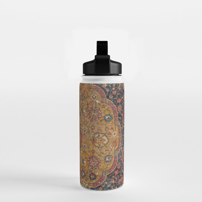 Persian Medallion Rug VI // 16th Century Distressed Red Green Blue Flowery Colorful Ornate Pattern Water Bottle Gallery Image 2