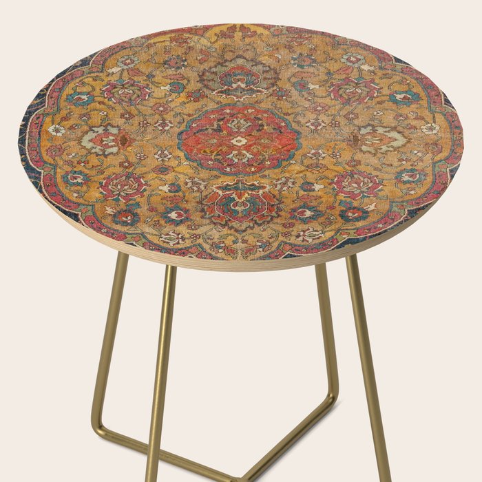 Persian Medallion Rug VI // 16th Century Distressed Red Green Blue Flowery Colorful Ornate Pattern Side Table Gallery Image 2