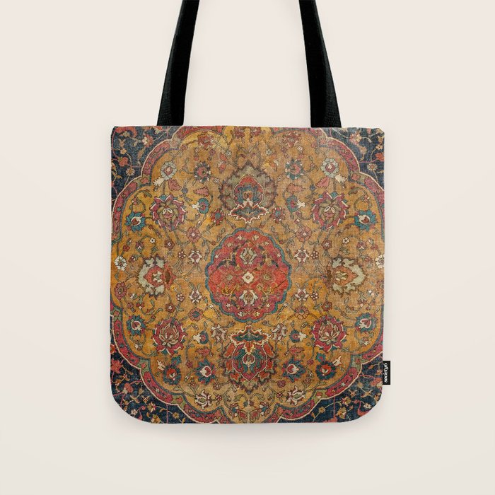 Persian Medallion Rug VI // 16th Century Distressed Red Green Blue Flowery Colorful Ornate Pattern Tote Bag Gallery Image 1