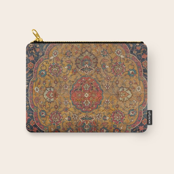 Persian Medallion Rug VI // 16th Century Distressed Red Green Blue Flowery Colorful Ornate Pattern Carry All Pouch Gallery Image 1