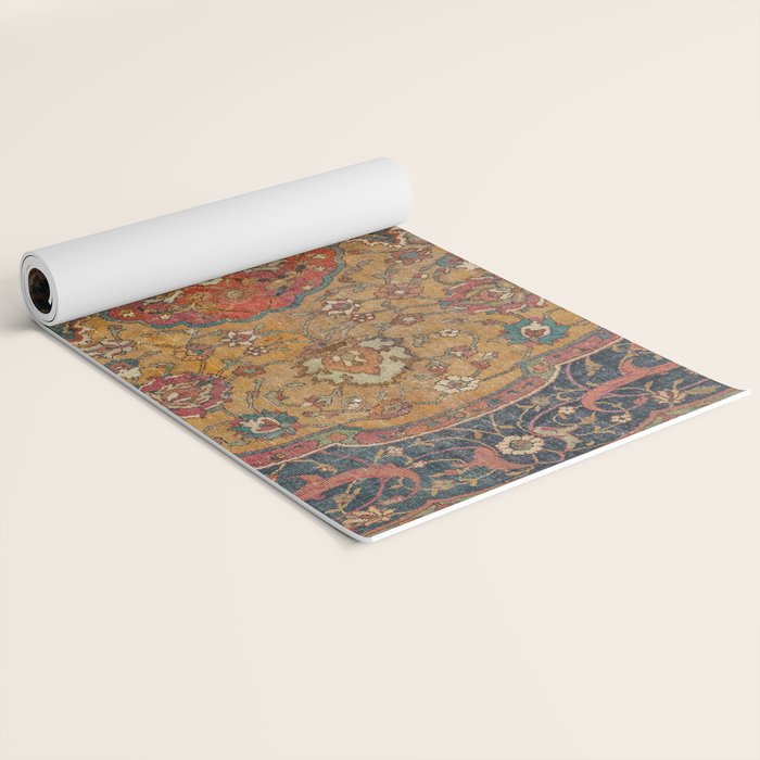 Persian Medallion Rug VI // 16th Century Distressed Red Green Blue Flowery Colorful Ornate Pattern Yoga Mat Gallery Image 2