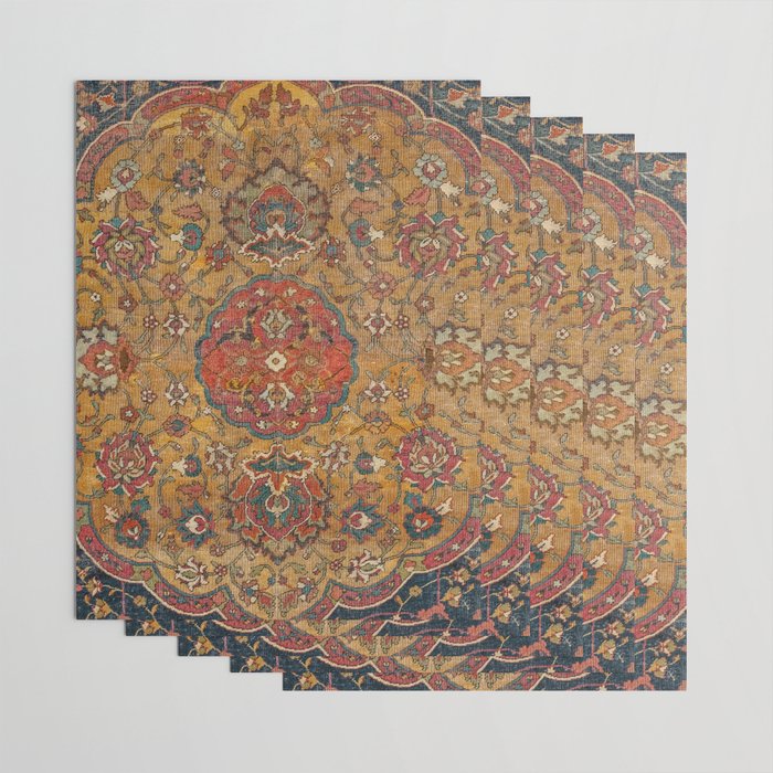 Persian Medallion Rug VI // 16th Century Distressed Red Green Blue Flowery Colorful Ornate Pattern Wrapping Paper Gallery Image 3