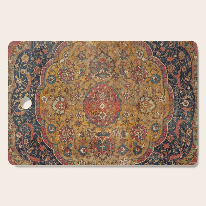 Persian Medallion Rug VI // 16th Century Distressed Red Green Blue Flowery Colorful Ornate Pattern Cutting Board Gallery Image 1