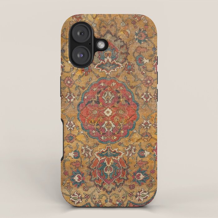 Persian Medallion Rug VI // 16th Century Distressed Red Green Blue Flowery Colorful Ornate Pattern iPhone Case Gallery Image 1