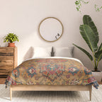 Persian Medallion Rug VI // 16th Century Distressed Red Green Blue Flowery Colorful Ornate Pattern Comforter Gallery Image 3