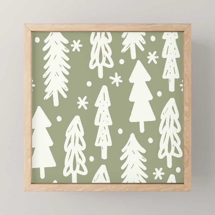 Boho Winter Trees . Lush Green Mini Art Print Gallery Image 1