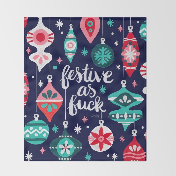 Festive As Fuck - Navy Palette Throw Blanket Gallery Image 2