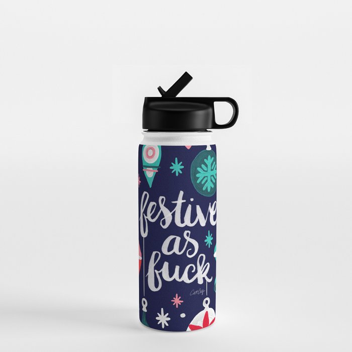 Festive As Fuck - Navy Palette Water Bottle Gallery Image 1