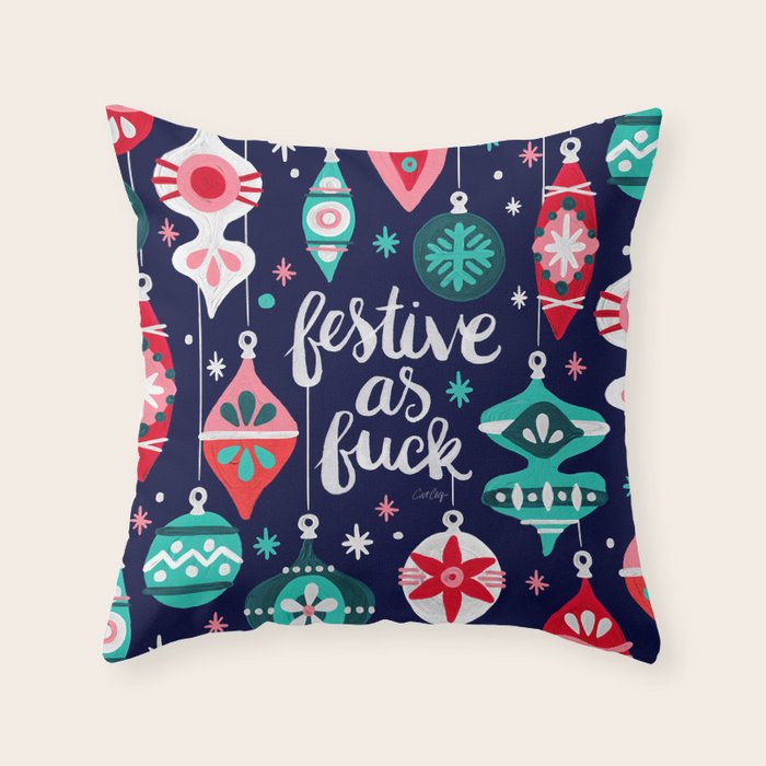 Festive As Fuck - Navy Palette Throw Pillow Gallery Image 6
