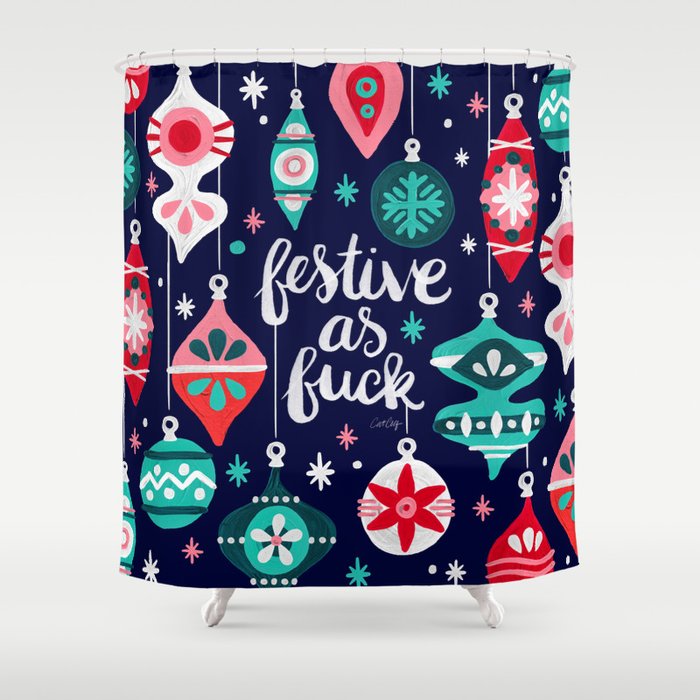 Festive As Fuck - Navy Palette Shower Curtain Gallery Image 1
