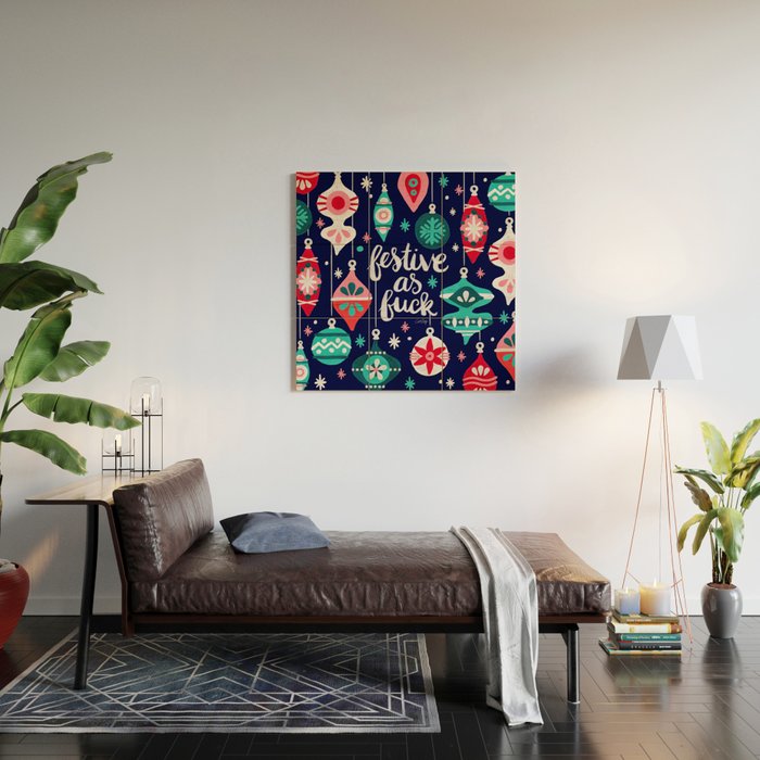 Festive As Fuck - Navy Palette Wood Wall Art Gallery Image 2