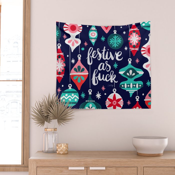 Festive As Fuck - Navy Palette Wall Tapestry Gallery Image 2