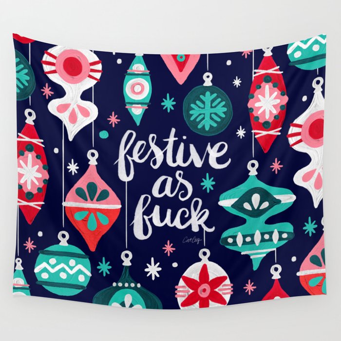 Festive As Fuck - Navy Palette Wall Tapestry Gallery Image 4