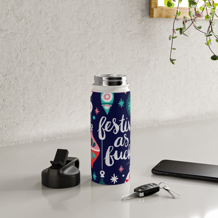 Festive As Fuck - Navy Palette Water Bottle Gallery Image 4