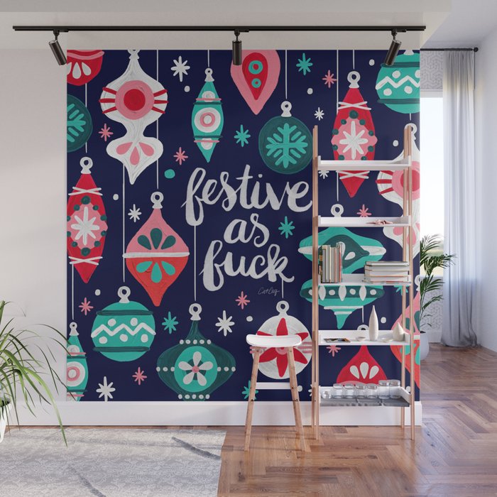 Festive As Fuck - Navy Palette Wall Mural Gallery Image 1